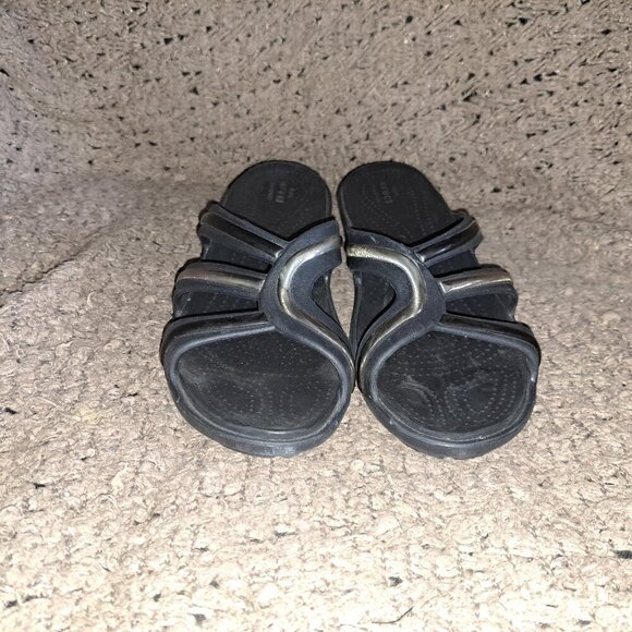 CROCS-Sanrah Metalblock Strappy Wedge Sandals-Black/Silver-Sz 10-NWOB - Picture 3 of 7
